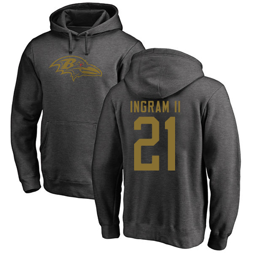 Men Baltimore Ravens Ash Mark Ingram II One Color NFL Football #21 Pullover Hoodie Sweatshirt->nfl t-shirts->Sports Accessory